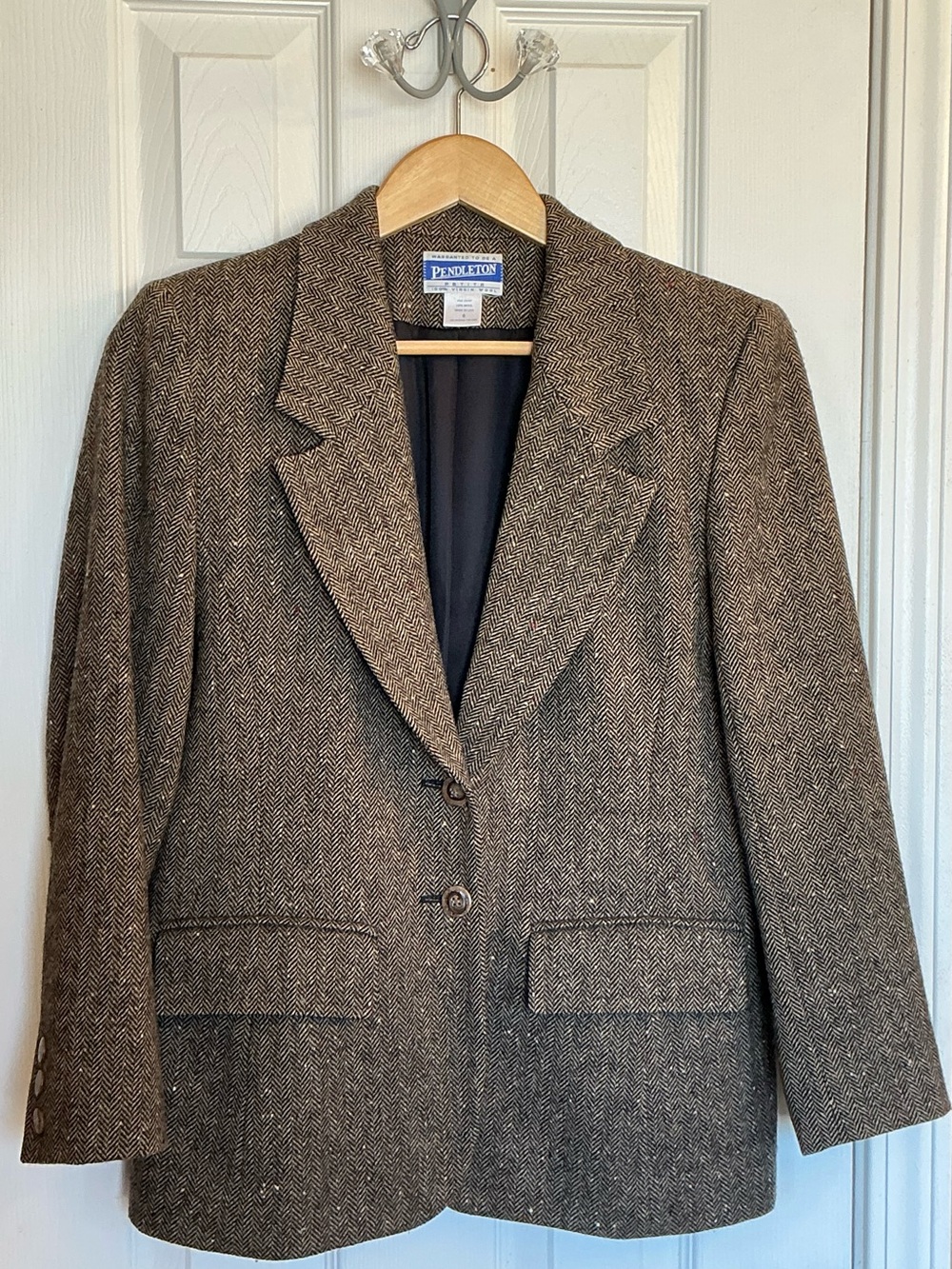 Pendelton 100% Virgin Wool Womens Brown Herringbone Blazer Sz 6P Business Casual